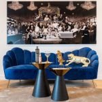 Blue velvet scalloped edge Three Seater Sofa #TSS11